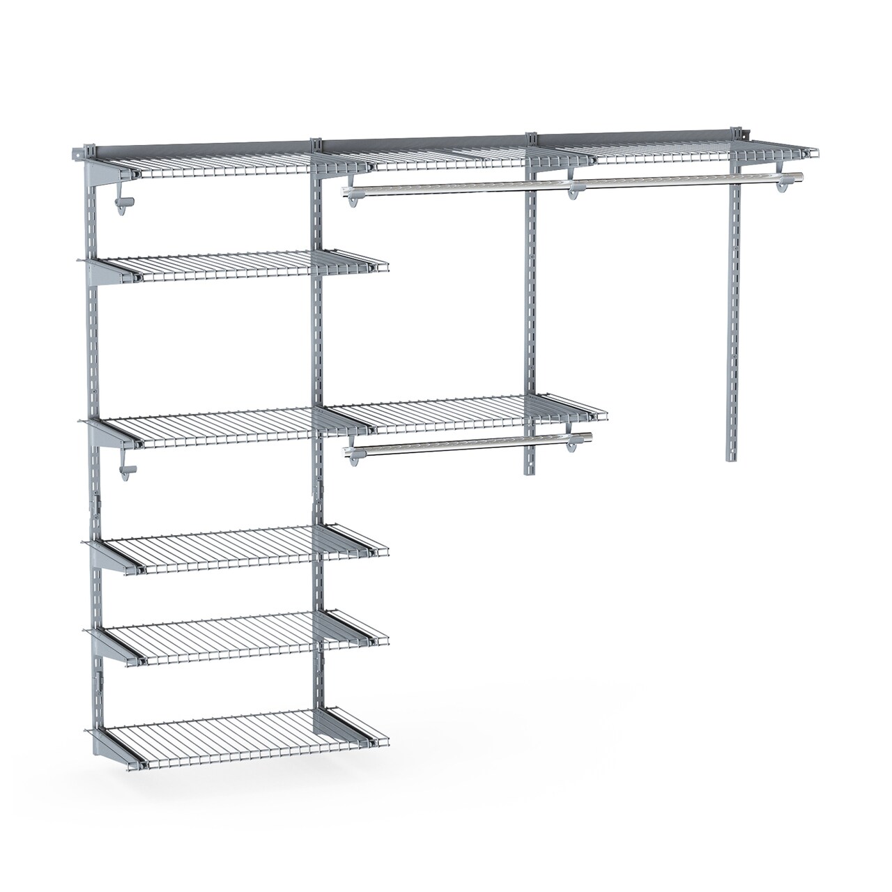 Adjustable Closet Organizer Kit with Shelves and Hanging Rods for 4 to 6 Feet-Grey